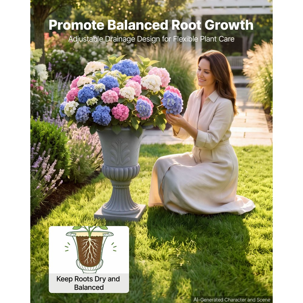 VEVOR Plastic Urn Planter 15.75"x21.26" 1 Pack Gray Classic Urn Flower Pot, for Wedding, Party, Event, Home, Stage, Garden, Balcony, and Patio Decoration, Front Porch Planter, Indoor & Outdoor Vase