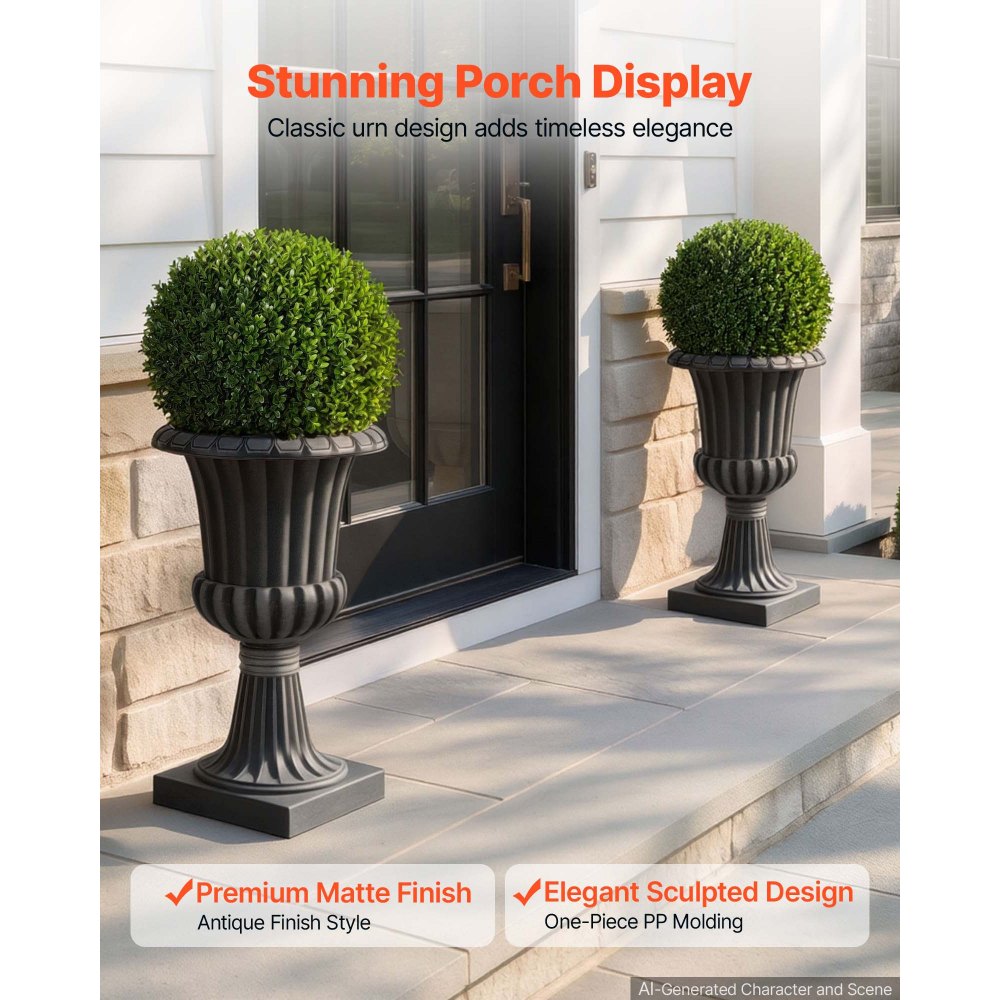 VEVOR Plastic Urn Planters 13.78"x22.83" 2 PCS Gray Classic Urn Flower Pot, for Wedding, Party, Event, Home, Stage, Garden, Balcony, and Patio Decoration, Front Porch Planters, Indoor & Outdoor Vase