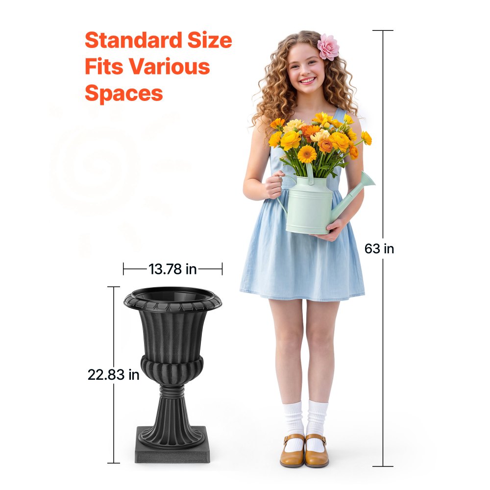 VEVOR Plastic Urn Planters 13.78"x22.83" 2 PCS Gray Classic Urn Flower Pot, for Wedding, Party, Event, Home, Stage, Garden, Balcony, and Patio Decoration, Front Porch Planters, Indoor & Outdoor Vase