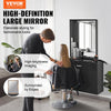 VEVOR Salon Organizer, Wall-Hanging Unit for Hairdressers, Complete with 3 Holders, Mirror, Dual-Door Storage, and Single Drawer, Black