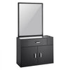 VEVOR Salon Organizer, Wall-Hanging Unit for Hairdressers, Complete with 3 Holders, Mirror, Dual-Door Storage, and Single Drawer, Black