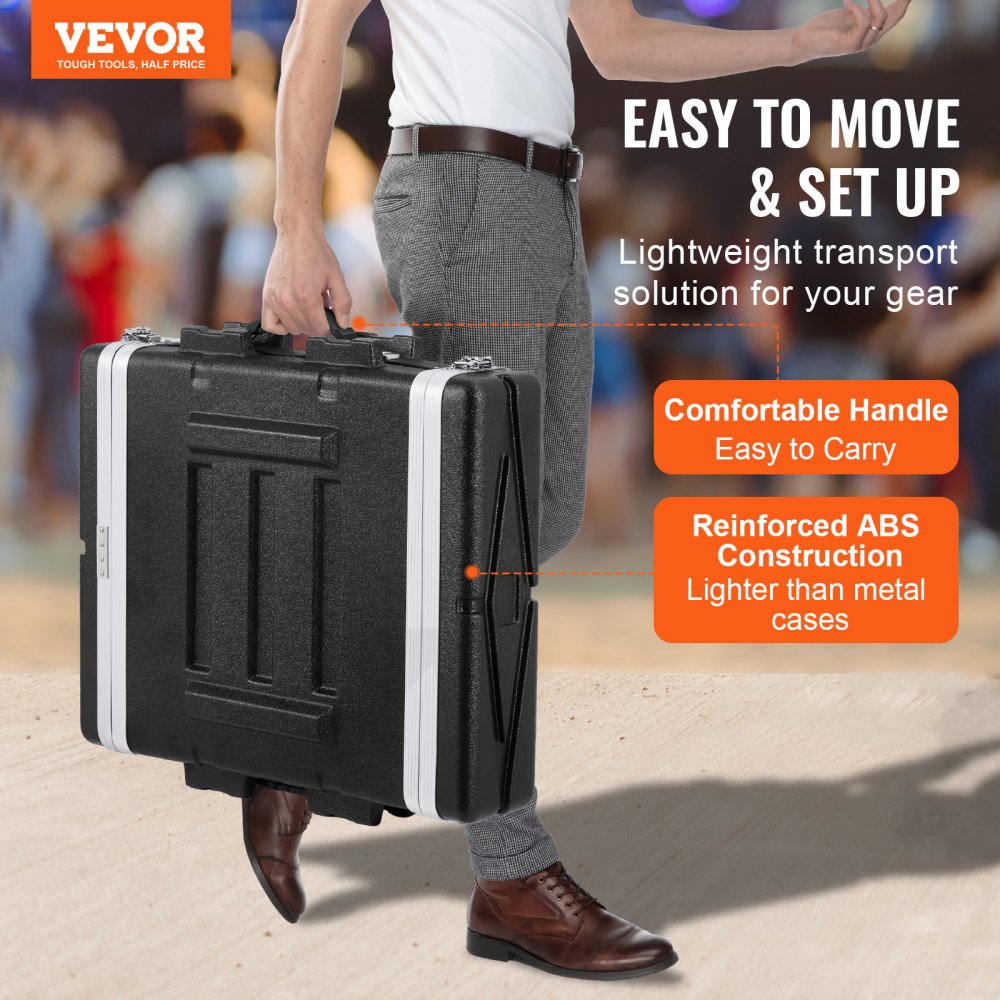 VEVOR 2U Rack Case, Standard 19 in Depth, Server Rack Cabinet with ABS Construction Handle Heavy-Duty Twist Butterfly Latches, Detachable Front & Back Panels, for Amps, Mixers, Microphone Receivers