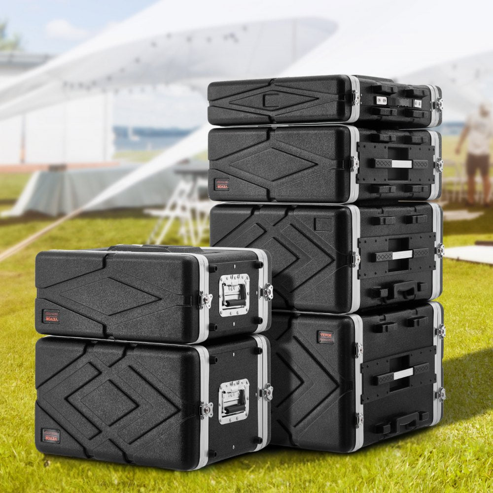 VEVOR 4U Rack Case, Standard 14 in Depth, Server Rack Cabinet with ABS Construction Handle Heavy-Duty Twist Butterfly Latches, Detachable Front & Back Panels, for Amps, Mixers, Microphone Receivers