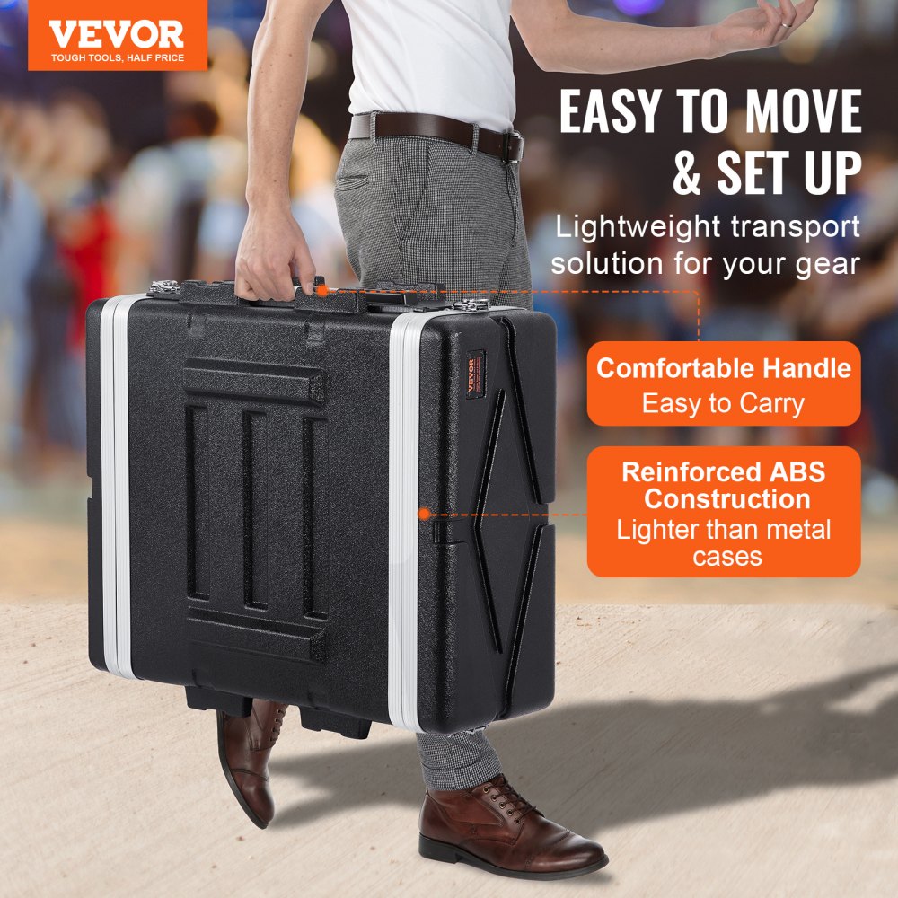 VEVOR 4U Rack Case, Standard 19 in Depth, Server Rack Cabinet with ABS Construction Handle Heavy-Duty Twist Butterfly Latches, Detachable Front & Back Panels, for Amps, Mixers, Microphone Receivers