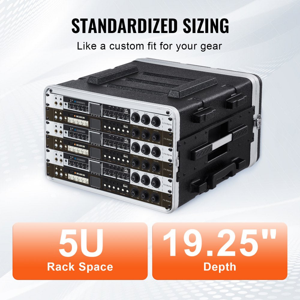VEVOR 6U Rack Case, Standard 19 in Depth, Server Rack Cabinet with ABS Construction Wheels Heavy-Duty Twist Butterfly Latches, Detachable Front & Back Panels, for Amps, Mixers, Microphone Receivers