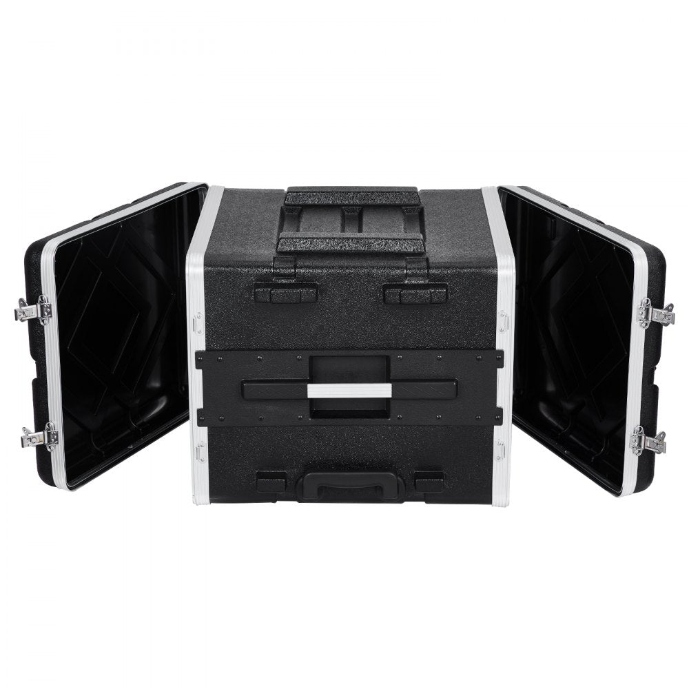 VEVOR 8U Rack Case, Standard 19 in Depth, Server Rack Cabinet with ABS Construction Wheels Heavy-Duty Twist Butterfly Latches, Detachable Front & Back Panels, for Amps, Mixers, Microphone Receivers