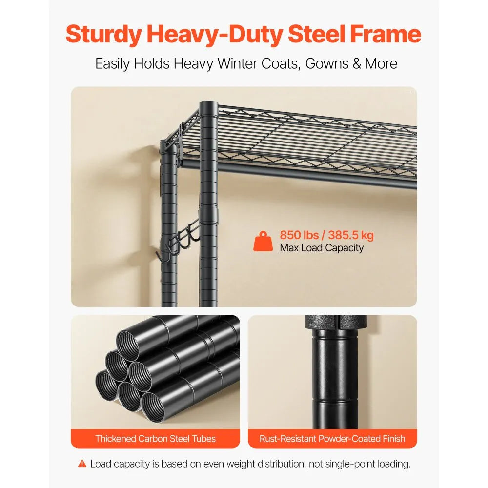 VEVOR Clothing Garment Rack, Heavy Duty Closet Wardrobe, 7 Adjustable Tiers Clothes Racks with Steel Frame, 850 lbs Load Capacity Clothes Rack with 4 Hanging Rods for Bedroom, Clothing Store, Hallway