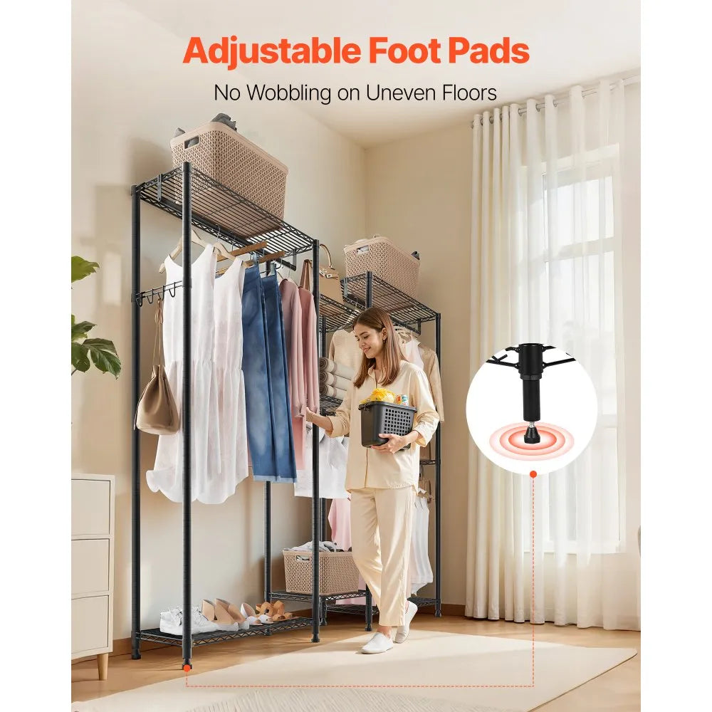 VEVOR Clothing Garment Rack, Heavy Duty Closet Wardrobe, 7 Adjustable Tiers Clothes Racks with Steel Frame, 850 lbs Load Capacity Clothes Rack with 4 Hanging Rods for Bedroom, Clothing Store, Hallway