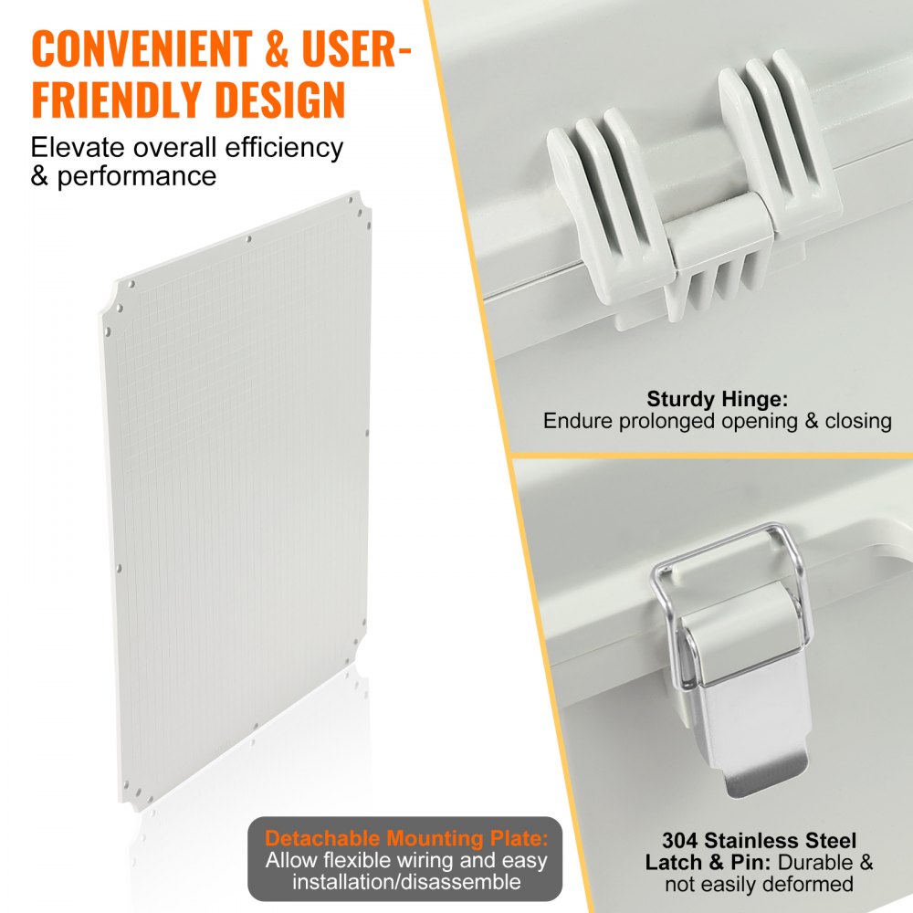 VEVOR Outdoor Electrical Junction Box, 13.78 x 9.84 x 5.90 in, ABS Plastic Electrical Enclosure Box with Hinged Cover Stainless Steel Latch, IP67 Dustproof Waterproof for Outdoor Electrical Projects