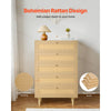 VEVOR 5 Drawer Rattan Dresser, Modern Closet Dresser for Bedroom, Natural Rattan Chest of Drawers with Metal Handles & Wooden Legs, Chest Clothing Organizer & Storage for Bedroom, Living Room, Hallway