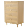 VEVOR 5 Drawer Rattan Dresser, Modern Closet Dresser for Bedroom, Natural Rattan Chest of Drawers with Metal Handles & Wooden Legs, Chest Clothing Organizer & Storage for Bedroom, Living Room, Hallway