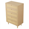 VEVOR 5 Drawer Rattan Dresser, Modern Closet Dresser for Bedroom, Natural Rattan Chest of Drawers with Metal Handles & Wooden Legs, Chest Clothing Organizer & Storage for Bedroom, Living Room, Hallway