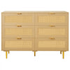 VEVOR 6 Drawer Rattan Dresser, Double Dresser for Bedroom, Natural Rattan Chest of Drawers with Metal Handles & Legs, Modern Wood Chest Clothing Organizer & Storage for Bedroom, Living Room, Hallway