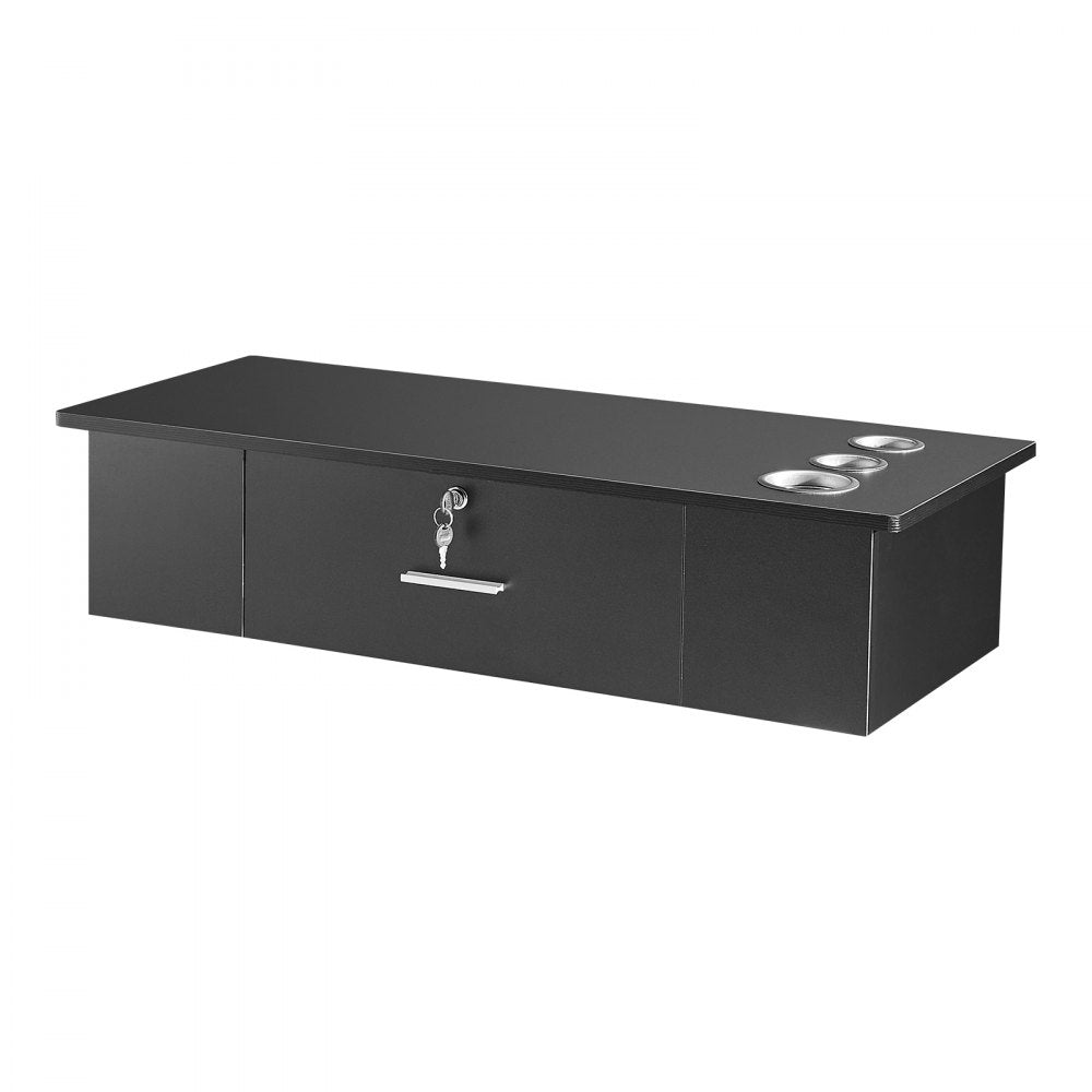 VEVOR Wall-Mounted Salon Workstation, Equipped with 3 Holders for Hair Dryers, Secure Drawer with Lock, Ideal for SPA, Hairdressing Salons, Home & Bathroom Use, in Sleek Black