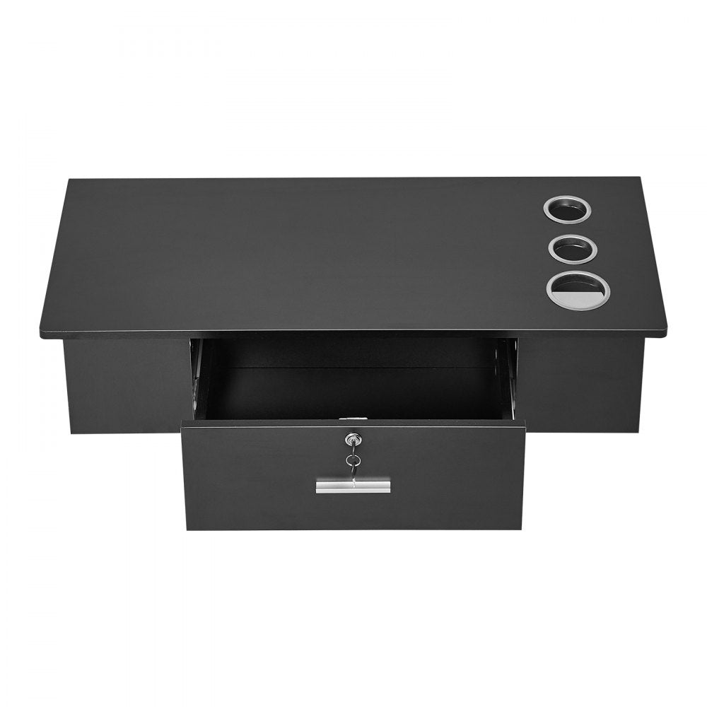 VEVOR Wall-Mounted Salon Workstation, Equipped with 3 Holders for Hair Dryers, Secure Drawer with Lock, Ideal for SPA, Hairdressing Salons, Home & Bathroom Use, in Sleek Black