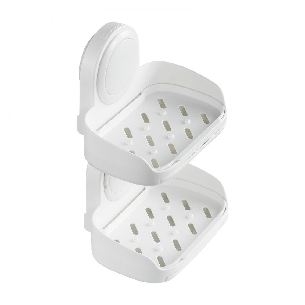 VEVOR Soap Holder for Shower, Double Layer with Suction Cup, Wall Mounted NO-Drilling, Strong Suction Bar Soap Sponge Holder, Self Draining Soap Saver, for Shower Bathroom Bathtub Kitchen, Removable