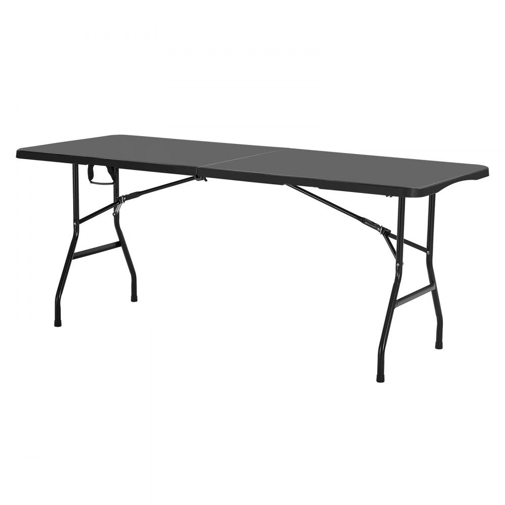 VEVOR Folding Table, 6 Ft Heavy Duty Portable Fold-in-Half Utility Table, Indoor Outdoor Plastic Rectangle Table with Built in Handle, for Party, Dining, Wedding, Events, Picnic, Camping, Black