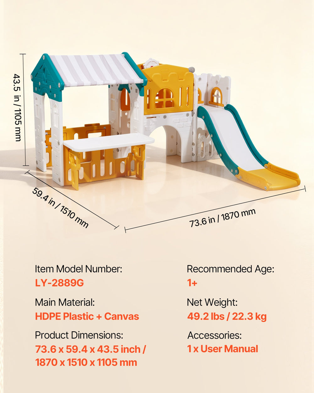 VEVOR Outdoor Playhouse dimensions and key specs (feature graphic)