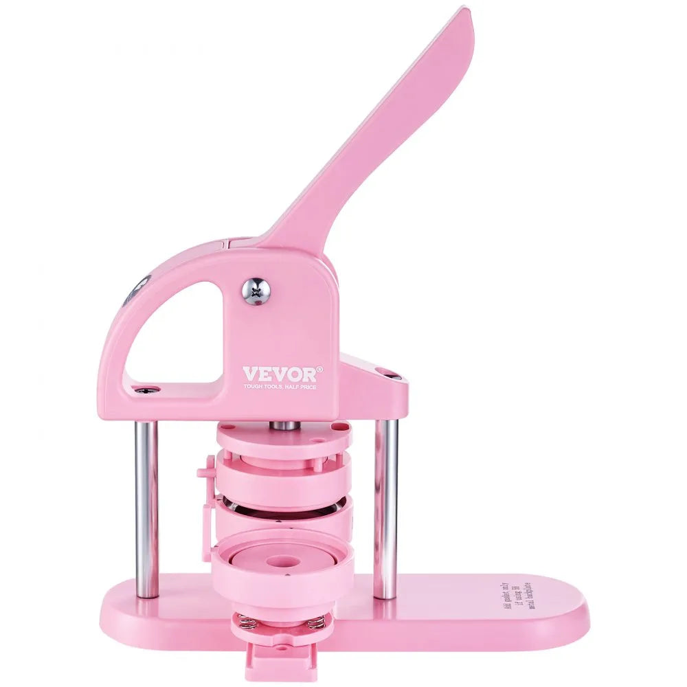 VEVOR 3-IN-1 Button Maker, 1/1.25/2.28 inch(25/32/58mm) Pin Maker, 300pcs Button Parts,Button Maker Machine with Panda Magic Book,  Ergonomic Arc Handle Punch Press Kit, For Children DIY Gifts, Pink