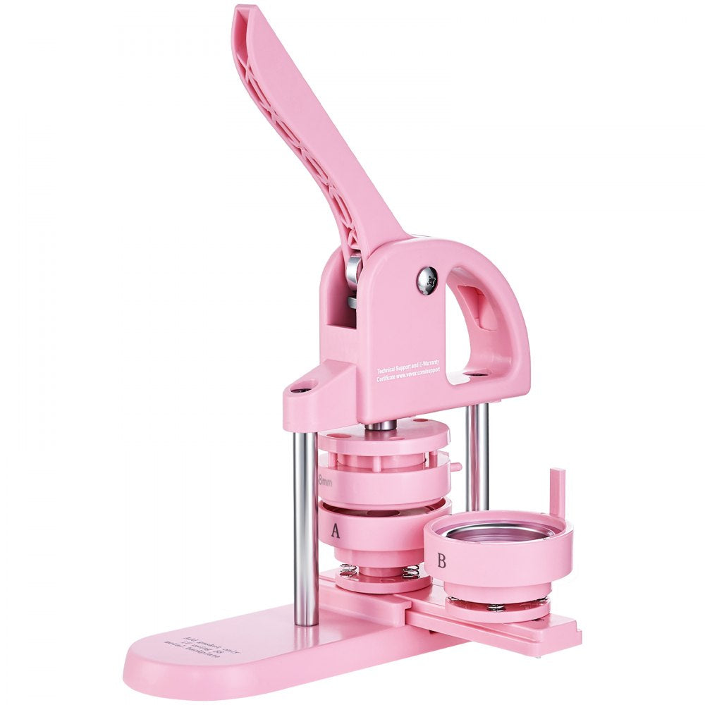 VEVOR 3-IN-1 Button Maker, 1/1.25/2.28 inch(25/32/58mm) Pin Maker, 300pcs Button Parts,Button Maker Machine with Panda Magic Book,  Ergonomic Arc Handle Punch Press Kit, For Children DIY Gifts, Pink