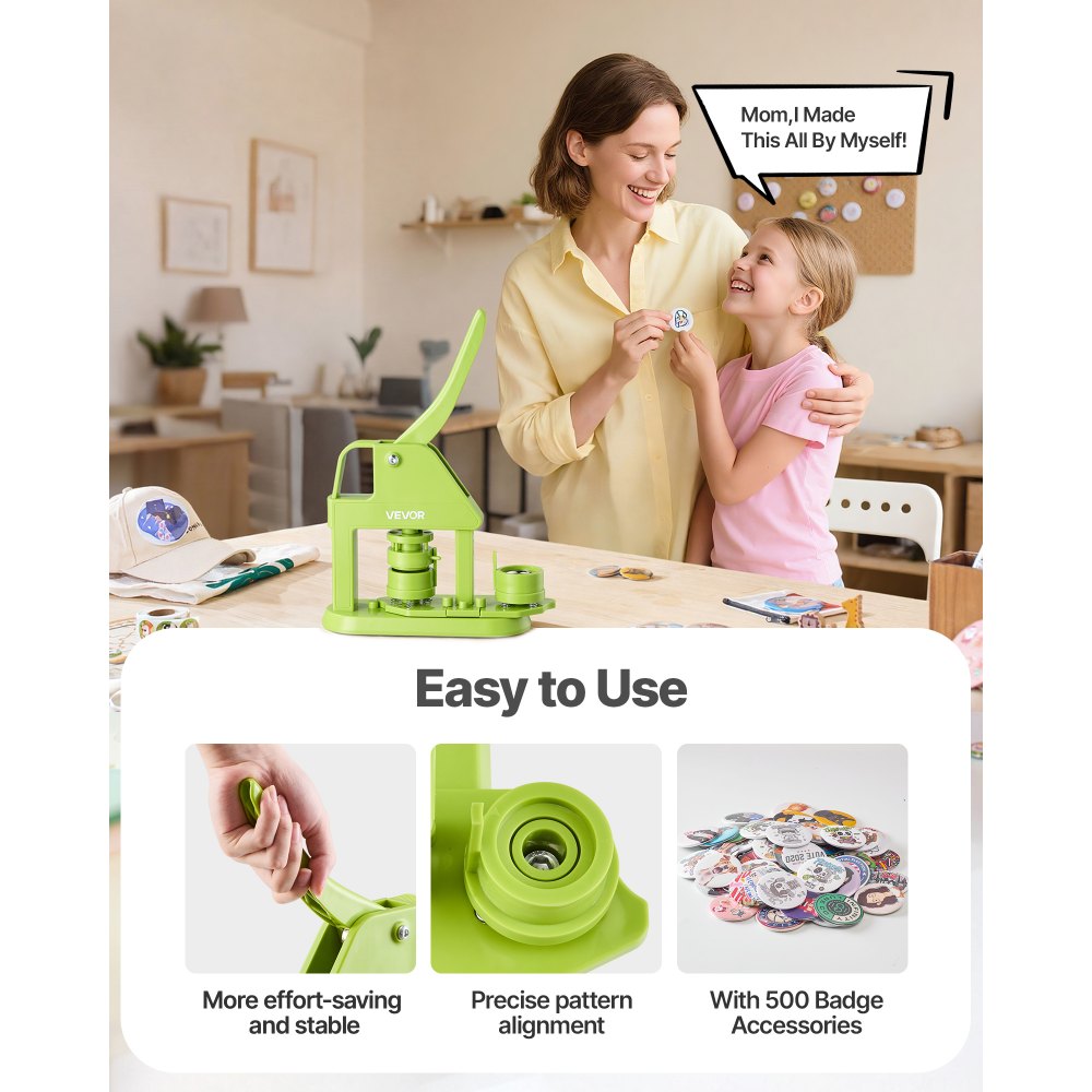 VEVOR Button Maker Machine, 1.26 in, Plastic Pin Maker with 500pcs Button Parts, Mr. Panda Magic Book, Circle Cutter and Hex Wrenches, Reinforced Ergonomic Handle, for DIY Badges, Personalized Pins