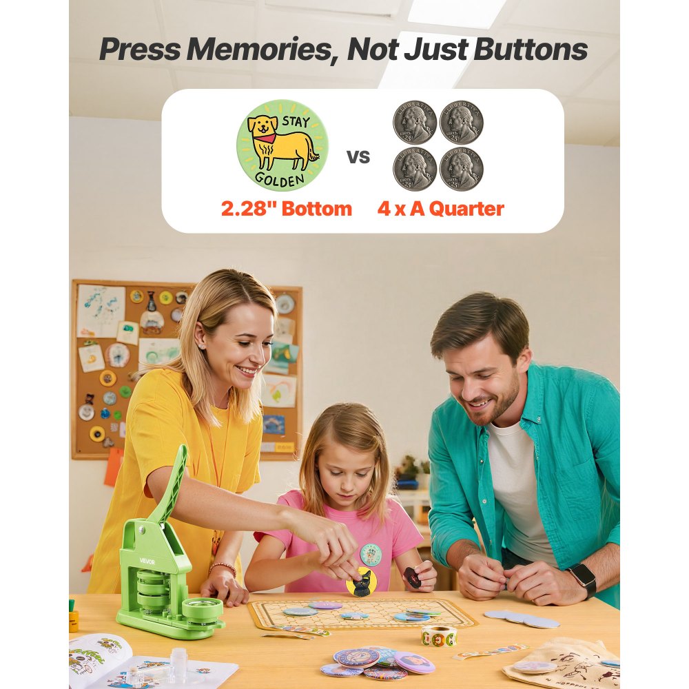 VEVOR Button Maker Machine, 2.28 in, Plastic Pin Maker with 100pcs Button Parts, Mr. Panda Magic Book, Circle Cutter and Hex Wrenches, Reinforced Ergonomic Handle, for DIY Badges, Personalized Pins