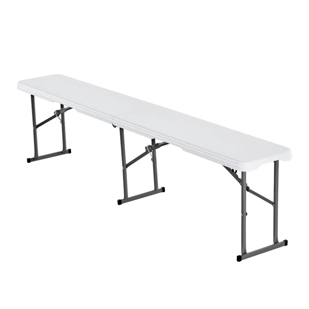 VEVOR Plastic Folding Bench, 6 ft Portable Bench for Indoor/Outdoor Picnic Party Patio Camping Dining, Foldable Smooth HDPE Seat for Garden Soccer Multipurpose Entertaining Activities, 2 Pack, White