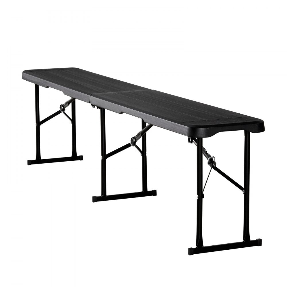 VEVOR Plastic Folding Bench, 6 ft Portable Bench for Outdoor Picnic Party Camping Dining, Foldable Smooth HDPE Seat for Garden Soccer Multipurpose Entertaining Activities, 2 Pack, 2 Carry Bags, Black