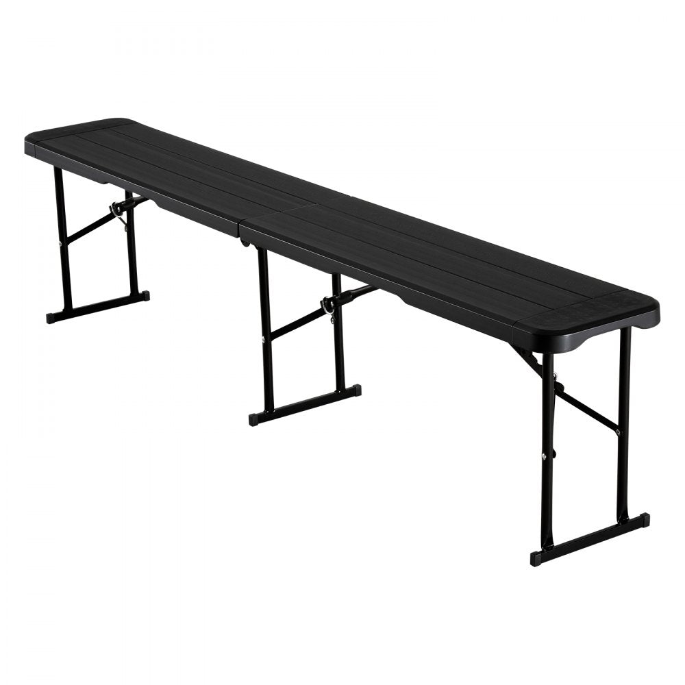 VEVOR Plastic Folding Bench, 6 ft Portable Bench for Outdoor Picnic Party Camping Dining, Foldable Smooth HDPE Seat for Garden Soccer Multipurpose Entertaining Activities, 2 Pack, 2 Carry Bags, Black