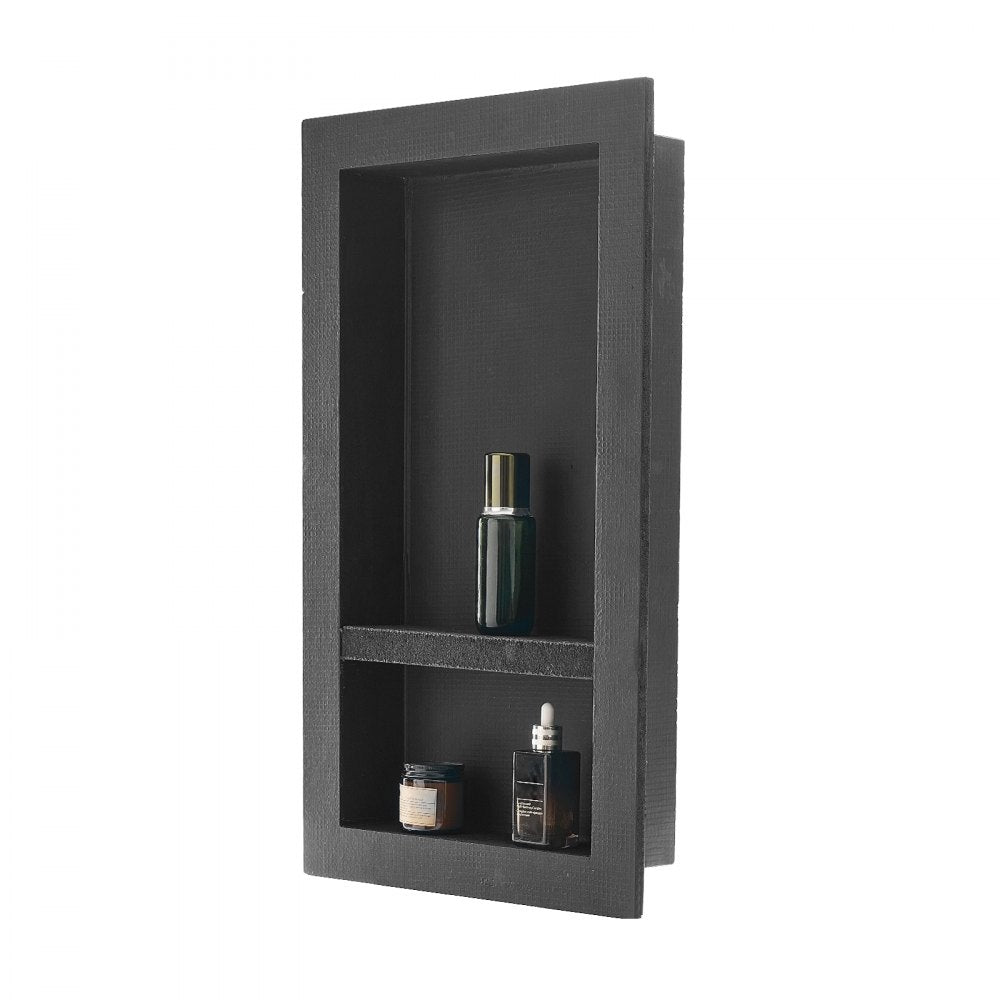 VEVOR Shower Niche, 16 x 28 x 4 inch Recessed Wall Niche with Movable Divider Shelf, Modern Soap & Shampoo Storage Organizer, Square Corners, Sealed Waterproof Design, Black for Bathroom Shower
