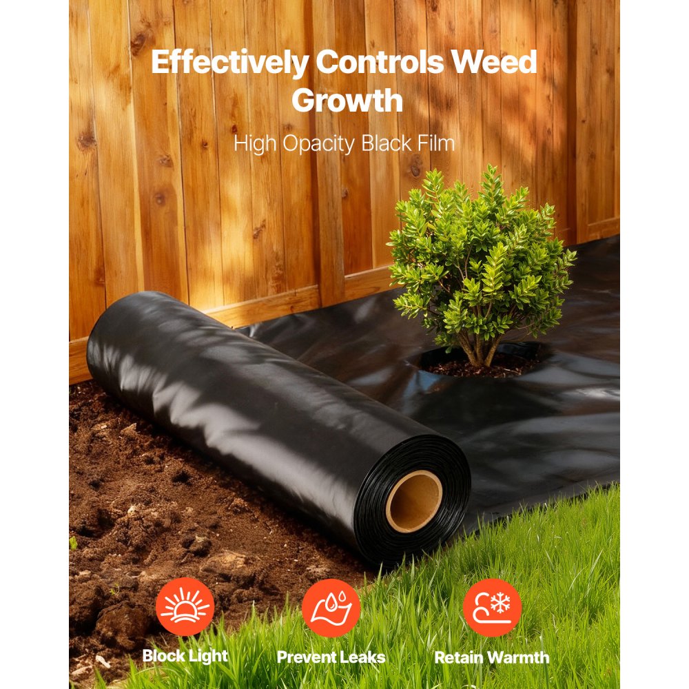 VEVOR 10 Mil Plastic Sheeting Heavy Duty 10' x 100', Thick Plastic Sheeting Roll, Plastic Drop Cloth Painters Tarp, Polyethylene Covering for Crawl Space Vapor Barrier, Multi-Purpose, Black