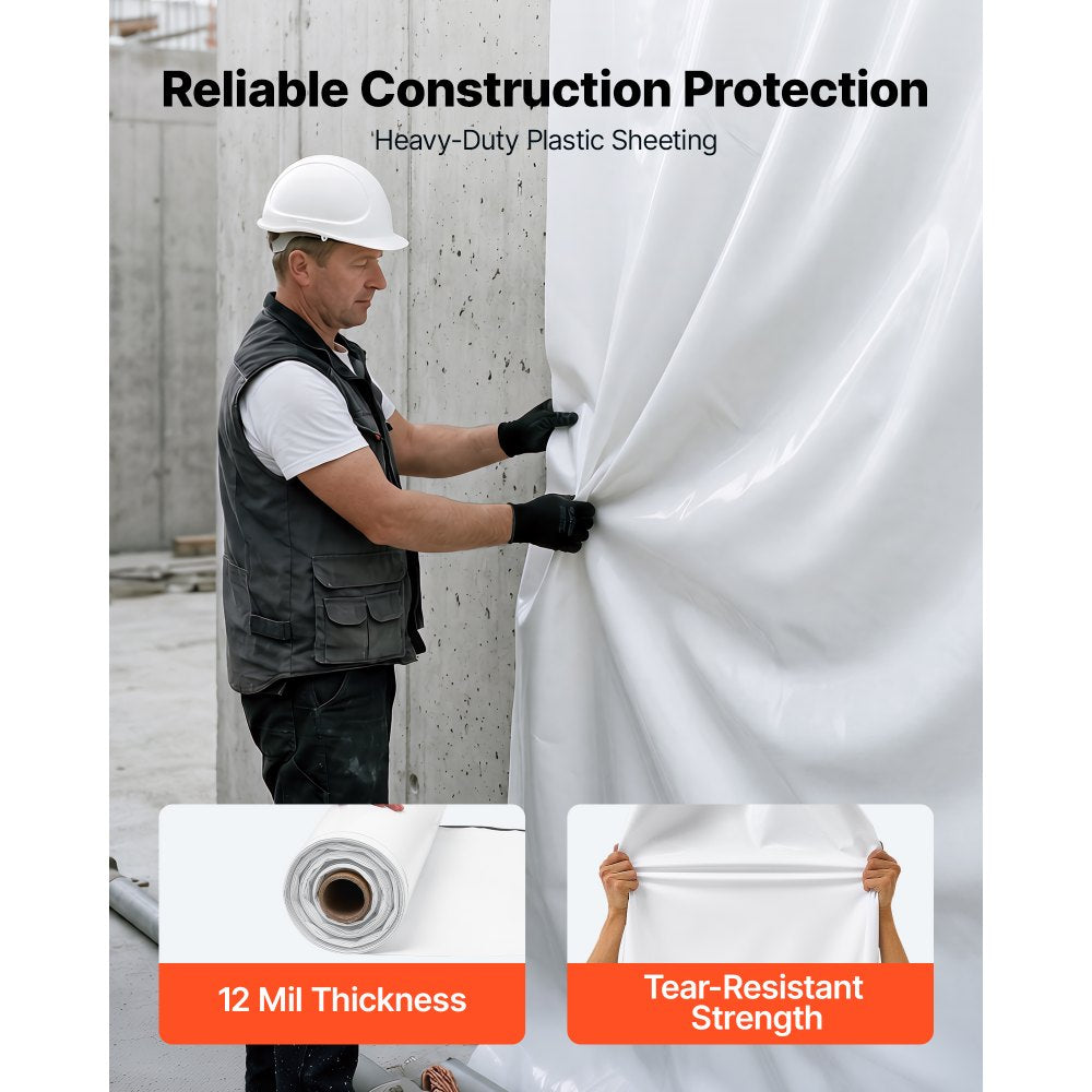 VEVOR 12 Mil Plastic Sheeting 10' x 100' Heavy Duty Thick Polyethylene Roll, Plastic Drop Cloth Painters Tarp, Polyethylene Covering for Crawl Space Vapor Barrier, Weed Control, Garden, Black & White