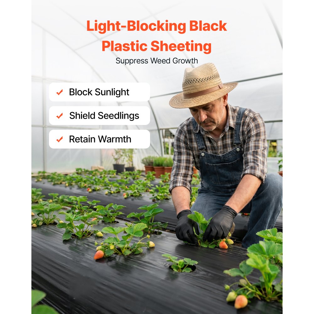 VEVOR 4 Mil Plastic Sheeting 10' x 100' Black Heavy Duty Polyethylene Roll, Thick Plastic Roll for Garden, Drop Cloth Painters Tarp, Polyethylene Covering for Crawl Space Vapor Barrier, Weed Control