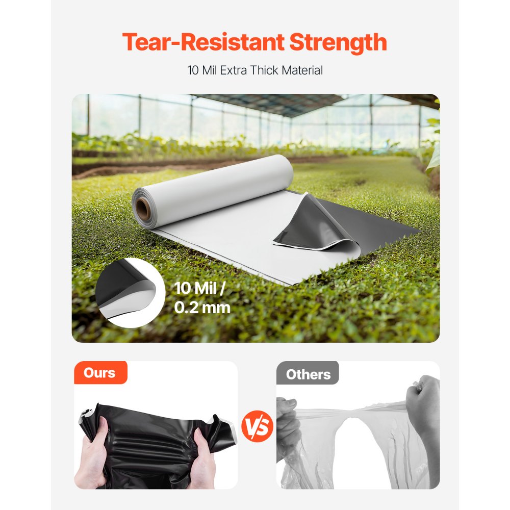 VEVOR 10 Mil Plastic Sheeting Heavy Duty 10' x 65', Thick Plastic Sheeting Roll, Plastic Drop Cloth Painters Tarp Covering for Crawl Space Vapor Barrier, Black and White Double-Sided, Multi-Purpose