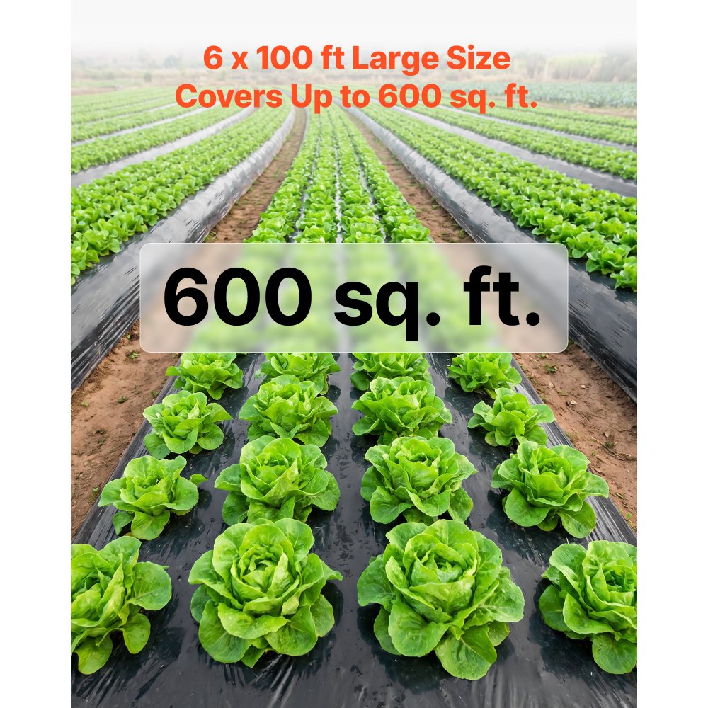 VEVOR 4 Mil Plastic Sheeting 6' x 100' Black Heavy Duty Polyethylene Roll, Thick Plastic Roll for Garden, Drop Cloth Painters Tarp, Polyethylene Covering for Crawl Space Vapor Barrier, Weed Control