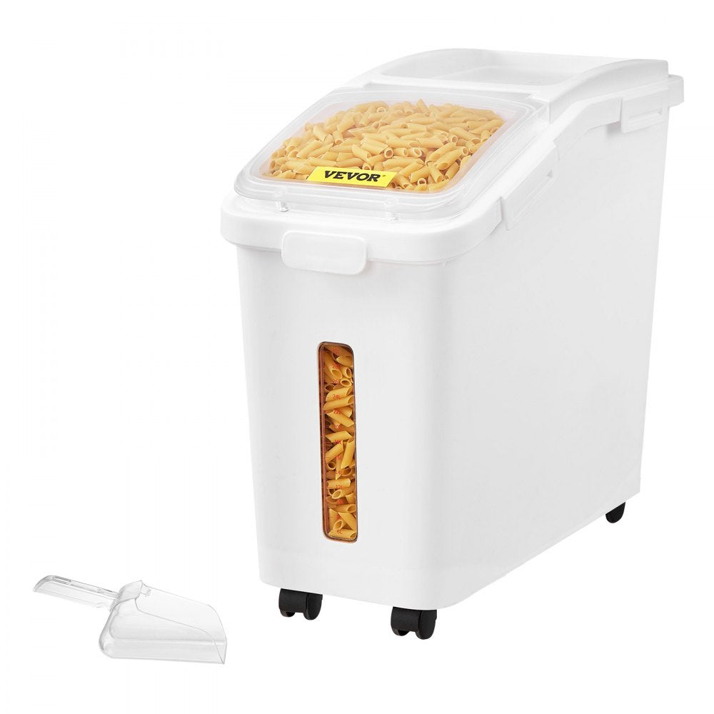 VEVOR Rice Storage Container, 11.4Gallon/50L Capacity Large Dog Food Dispenser Bin, Kitchen Ingredient Grain Cereal Flour Bin, Pet food Containers with Wheels, Scoop, Scale Line, Airtight Lid, 1 Pack