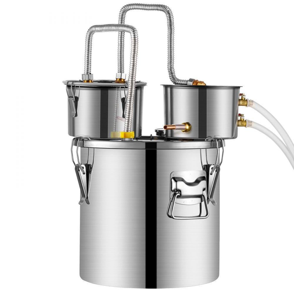 VEVOR Alcohol Still, 13.2 Gal / 50 L Stainless Steel Water Alcohol Distiller with Copper Coil for Fast Cooling, Dual Condenser Distiller Kit with Secondary Distillation, for Wine Whisky Brandy, Silver