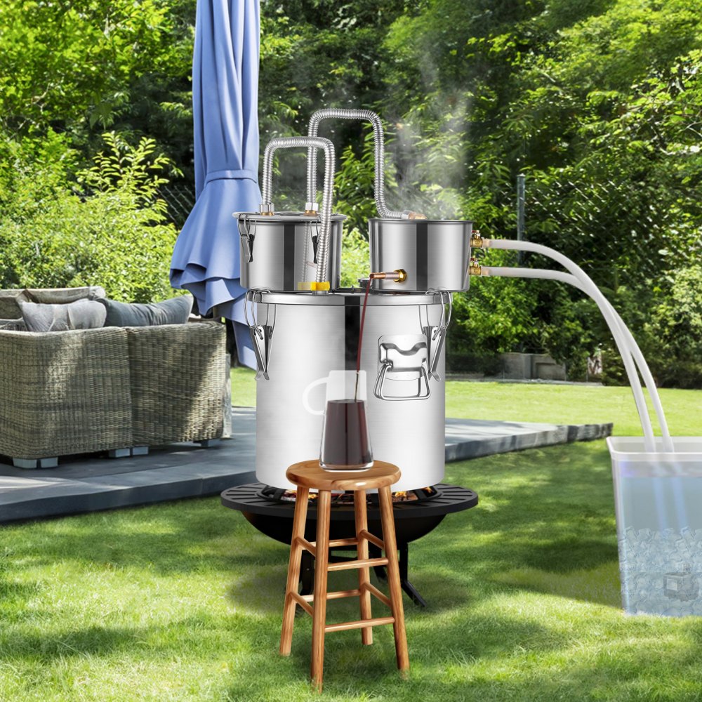 VEVOR Alcohol Still, 5 Gal / 19 L Stainless Steel Water Alcohol Distiller with Copper Coil for Fast Cooling, Dual Condenser Distiller Kit with Secondary Distillation, for Wine Whisky Brandy, Silver