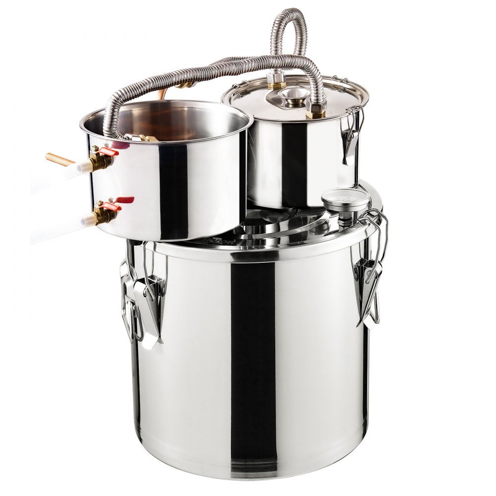 VEVOR Alcohol Still, 5 Gal / 19 L Stainless Steel Water Alcohol Distiller with Copper Coil for Fast Cooling, Dual Condenser Distiller Kit with Secondary Distillation, for Wine Whisky Brandy, Silver