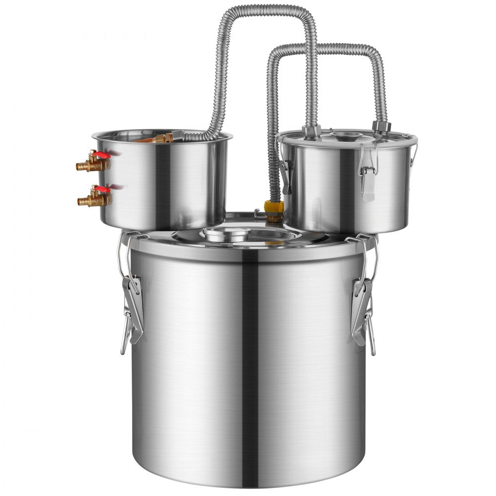 VEVOR Alcohol Still, 8 Gal / 30 L Stainless Steel Water Alcohol Distiller with Copper Coil for Fast Cooling, Dual Condenser Distiller Kit with Secondary Distillation, for Wine Whisky Brandy, Silver