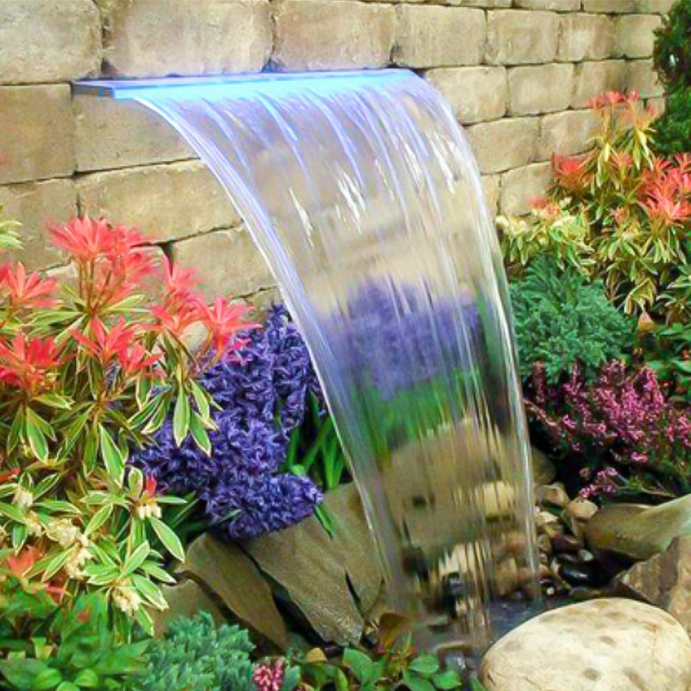 VEVOR Fountain Spillway 23.6x3.2x8.1 Inch, Pool Waterfall Fountain 17 Colors Led, Pool Water Fall Kit with Remote, Pool Spillway Solid Acrylic Pool Waterfall for Garden Pond, Swimming Pool, Square