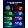 VEVOR LED Par Lights, 4 Pack 36 LED RGB Stage Lights Uplight Stage Lighting, for DJ, Event, Music Party, Wedding, Bar, Church, Remote & DMX Control, Sound Activated, 6 Lighting Effects, Carry Handle