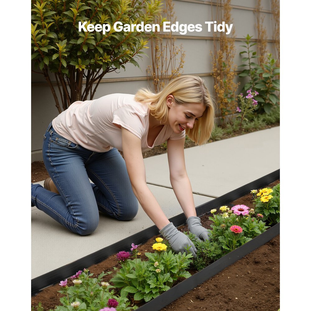 VEVOR Landscape Edging, 100 ft x 1.5 in Plastic Garden Border Edging with 120 Spikes, No Dig, Flexible Lawn Edgings Roll, UV-Resistant Mini Fence Borders Pathway Edgings for Flower Beds Yard Paver