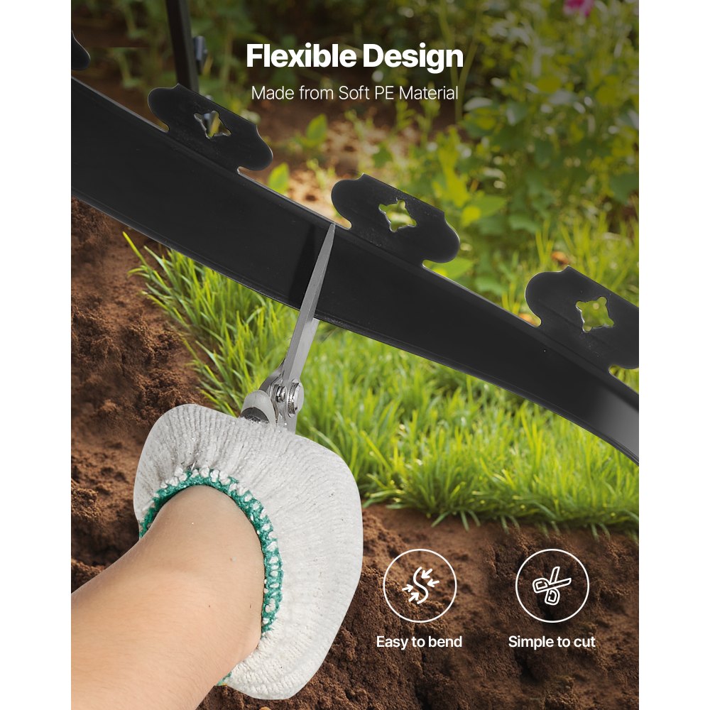 VEVOR Landscape Edging, 100 ft x 1.5 in Plastic Garden Border Edging with 120 Spikes, No Dig, Flexible Lawn Edgings Roll, UV-Resistant Mini Fence Borders Pathway Edgings for Flower Beds Yard Paver