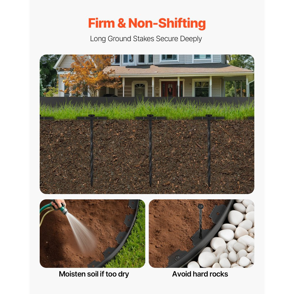 VEVOR Landscape Edging, 20 ft x 2 in Plastic Garden Border Edging with 120 Spikes, No Dig, Flexible Lawn Edgings Roll, UV-Resistant Mini Fence Borders Pathway Edgings for Flower Beds Yard Paver