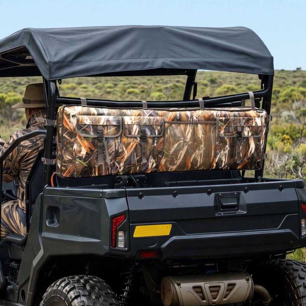 VEVOR Double Hunting Tool Bag Holder Rack Oxford Soft Carrier Case for UTV, Quick Release Rear Storage Bag, Large Capacity UTV Roll Cage Cargo Organizer, with Pockets, Side Zipper, Adjustable Straps