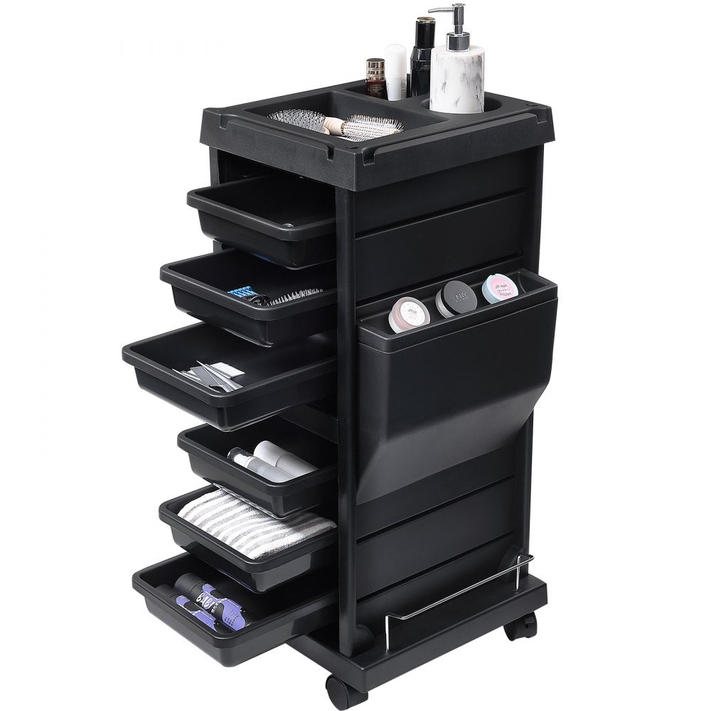 VEVOR Ultimate Salon Trolley Cart, Lockable Beauty Salon Cart for Stylist with 6 Removable Drawers & Tool Holder, Plastic Hairdressing Rolling Cart with Lockable Wheels for Beauty SPA Barber