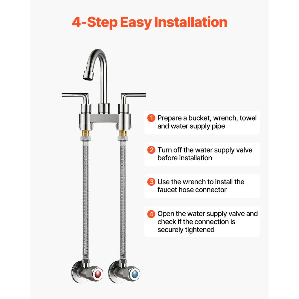 VEVOR Faucet Hose Connector, 24-Inch Length, 3/8 Inch Comp x 1/2 Inch FIP 2-Pack Braided Stainless Steel Faucet Supply Line, Faucet Hose Connects Kitchen Bathroom Sink to Water Supply, Certified Safe