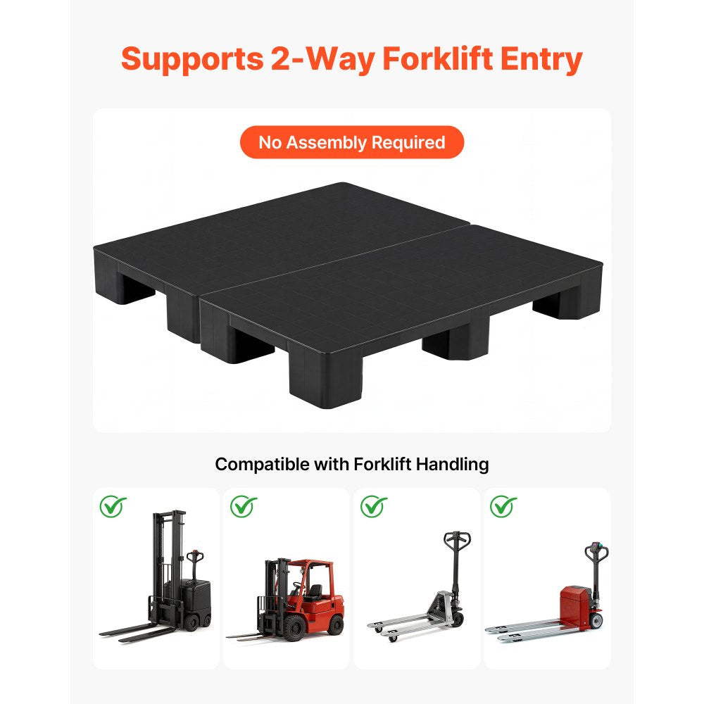 VEVOR Plastic Pallets, 2 Pcs Plastic Pallets for Basement Storage, Lightweight Waterproof Floor Storage Pad for Indoor Outdoor Supermarket Warehouse, Support up to 2205 lbs, 39.4"x19.7"x5.4", Black