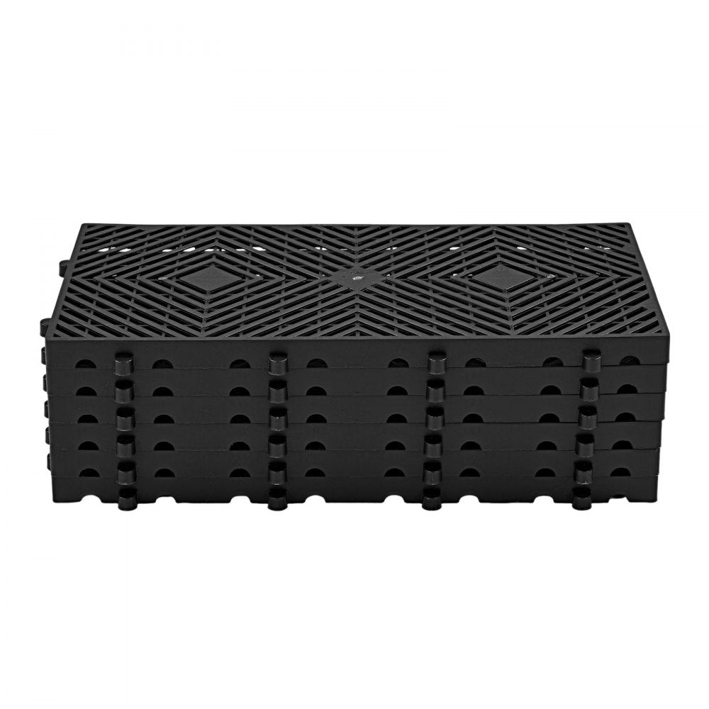 VEVOR Plastic Pallets, 6 Pcs Plastic Pallets for Basement Storage, Nestable Lightweight Waterproof Storage Pad with Breathable Grid for Indoor Outdoor Supermarket Warehouse, 23.6"x11.8"x1.2", Black